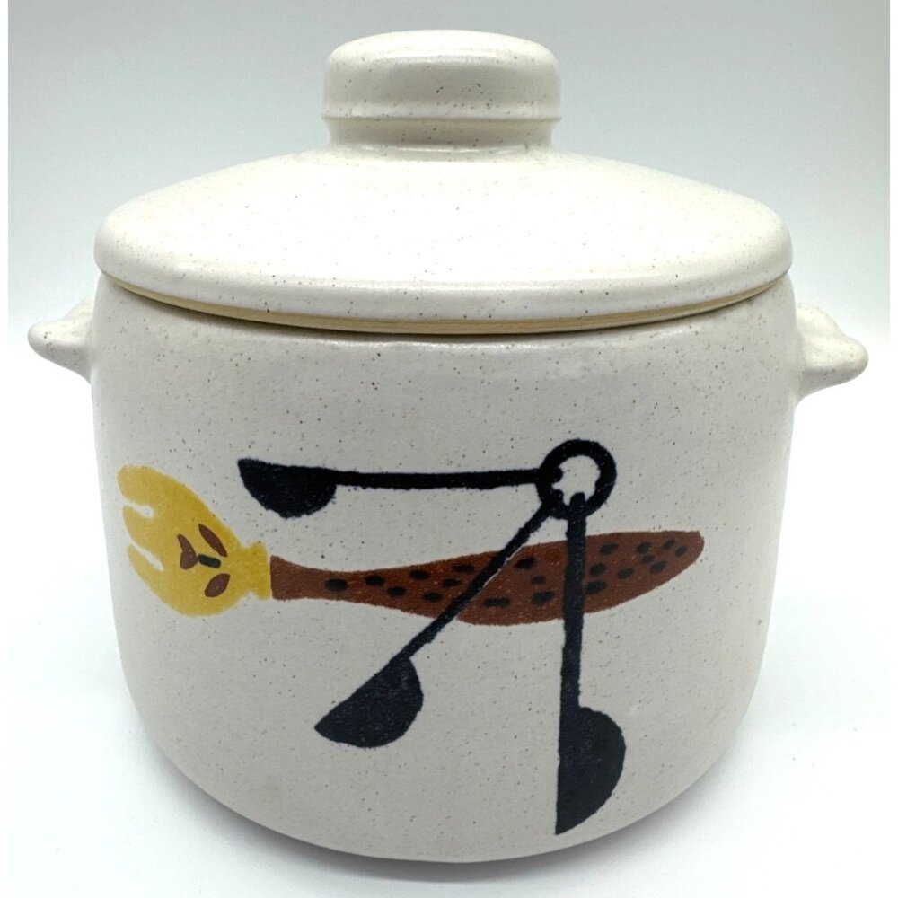 West Bend Stoneware Canister Cookie Jar Vtg Midcentury Retro Decor Circa 1960s